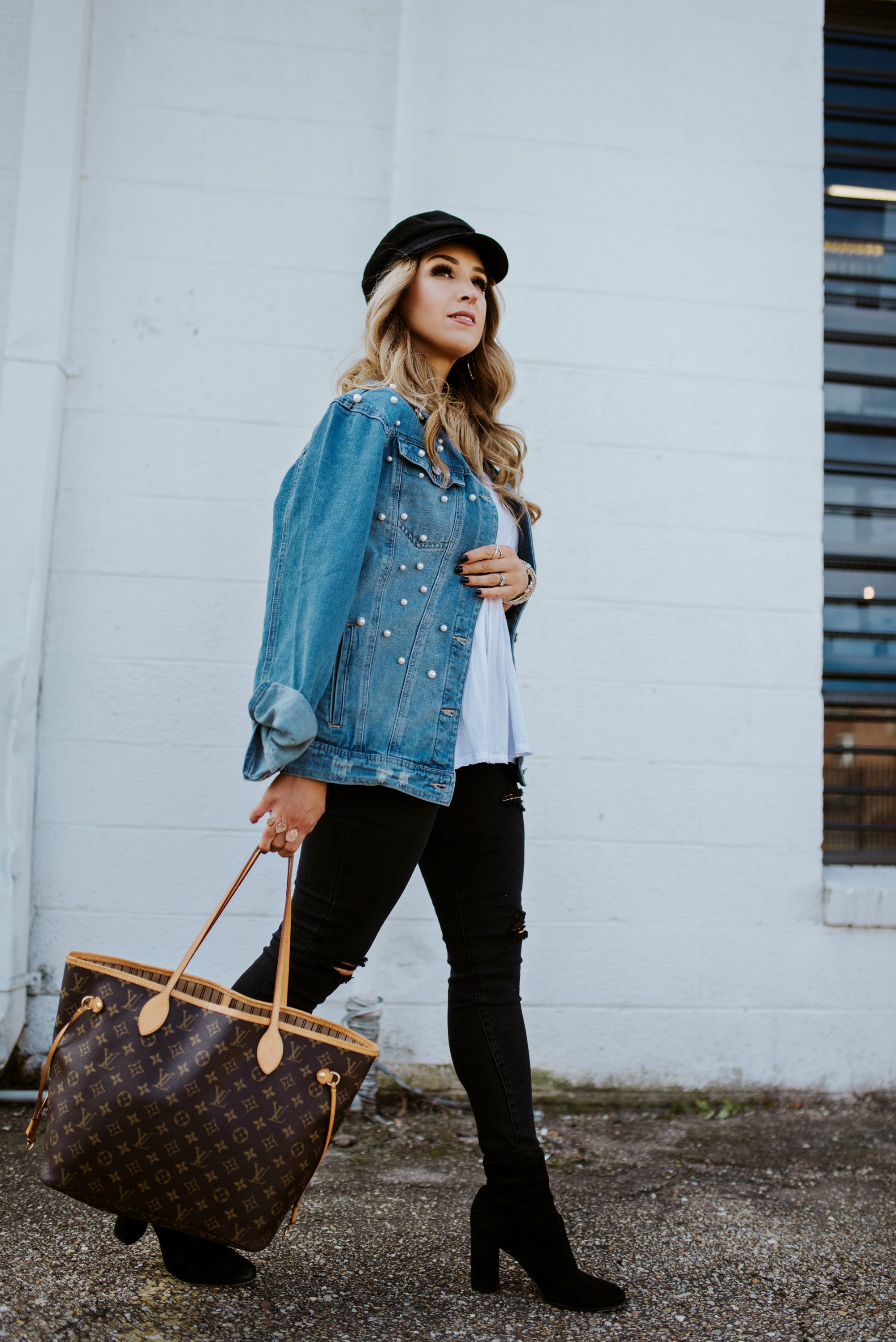 black leggings and denim jacket